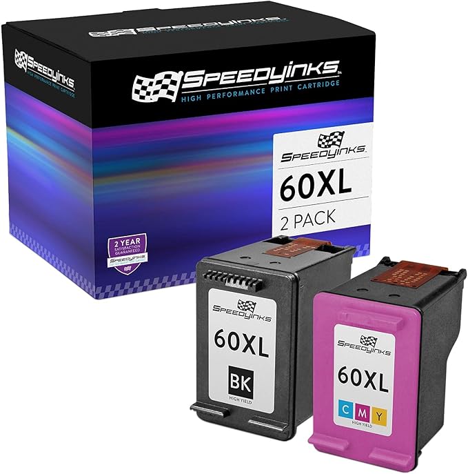 SPEEDYINKS Remanufactured Ink Cartridge Replacement for HP 60XL High Yield (2 Set - 1 Black 1 Tri Color) for use in HP Photosmart, Envy e All-in-one, and Deskjet Printers-DeskLoop Office