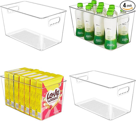 YIHONG Clear Plastic Storage Bins, 4 Pack Pantry Organizer Bins by YIHONG