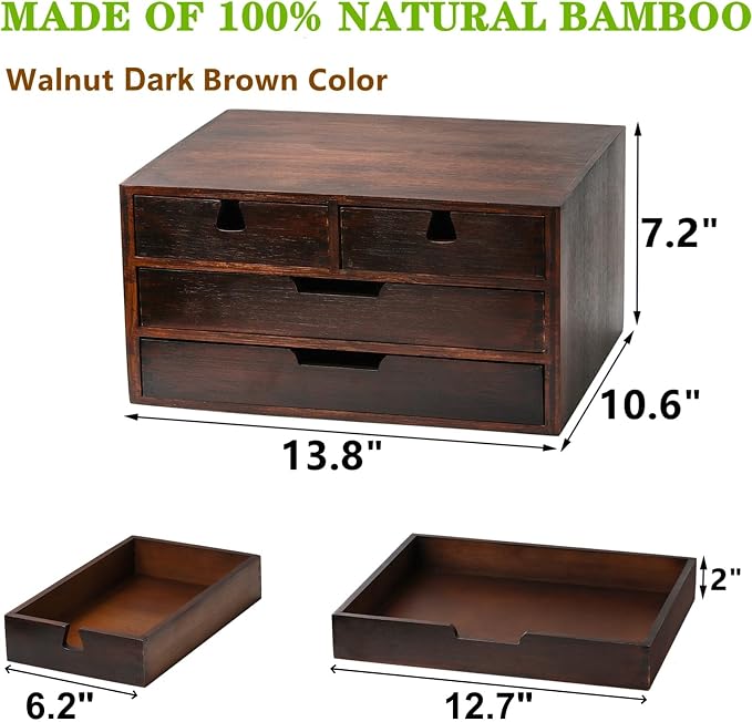 DEAYOU Bamboo Desk Organizer, 100% Natural Bamboo Desktop Drawer Organizer - Image 3