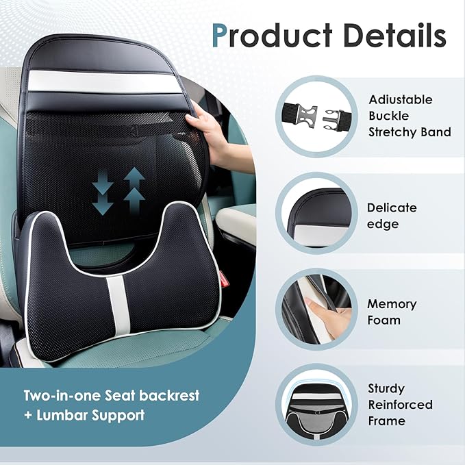 FLORICH Double Layer Breathable Mesh Lumbar Support Ergonomic Leather Lumbar Support Pillow with 3D Mesh Back Support and Adjustable Strap for CarSeat & Office Chair-DeskLoop Office