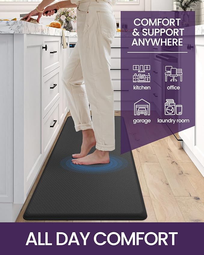 DEXI Kitchen Mat Cushioned Anti Fatigue, Non Slip Waterproof Comfort Standing Floor Rug for Kitchen, Office, Sink, Laundry, 70x20, Black-DeskLoop Office