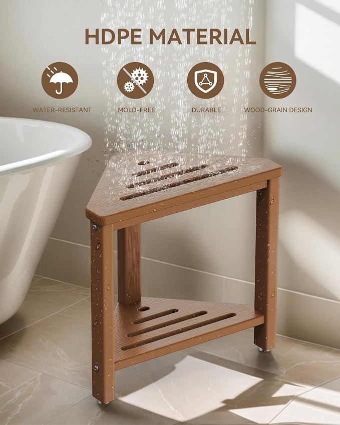 Teak Shower Foot Rest 15in, HDPE Waterproof Shower Stool - Image 4