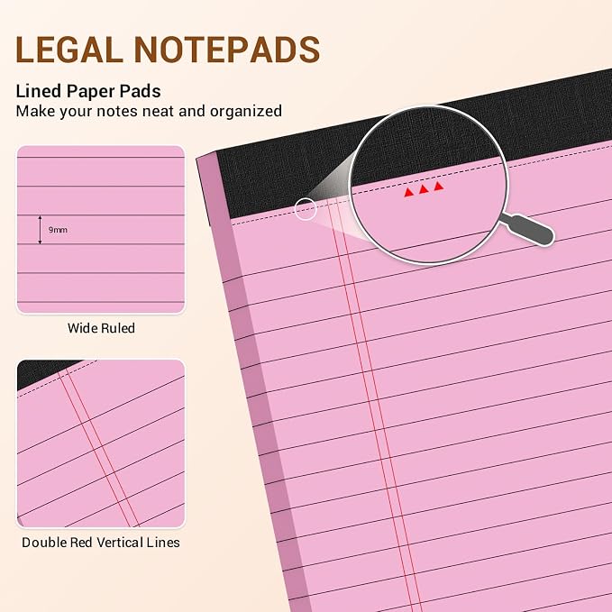 12 Pack Pink Legal Pads 8.5 x 11 Note Pads Wide Ruled Notepad Micro Perforated - Image 4