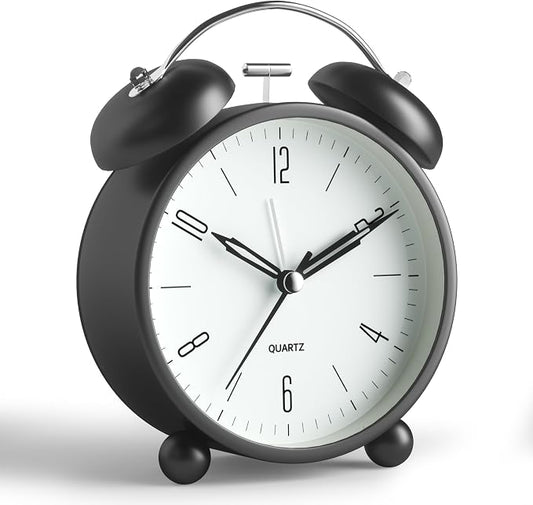 Twin Bell Loud Alarm Analog Alarm Clock, 4 inch Super Silent Non Ticking Small by JALL