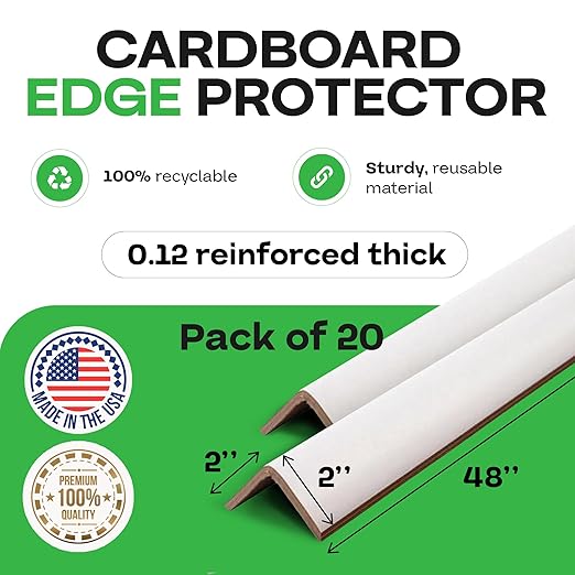 IDL Packaging 2” x 2” x 48” Cardboard Edge Protector (Pack of 20) - Corner Protectors for Shipping, Storage, & Moving – Reinforced Corner Guard Protection for Pallets, Wall Corners, & Furniture-DeskLoop Office