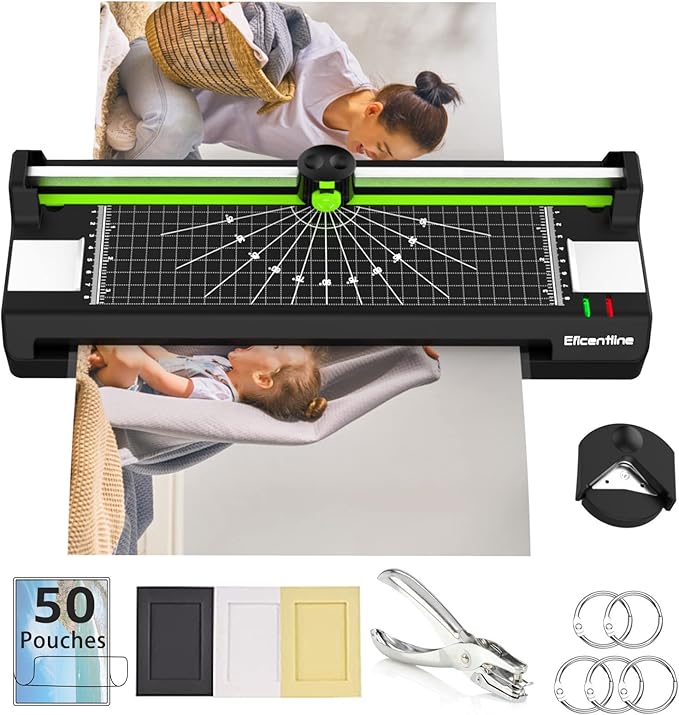 Laminator Machine for A3/A4/A6, Thermal Laminating Machine for Home Office School Use with 50 Pouches, Paper Trimmer and Corner Rounder (Green)-DeskLoop Office