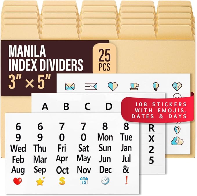 25 Heavyweight Manila Index Card Box Dividers by Offilicious