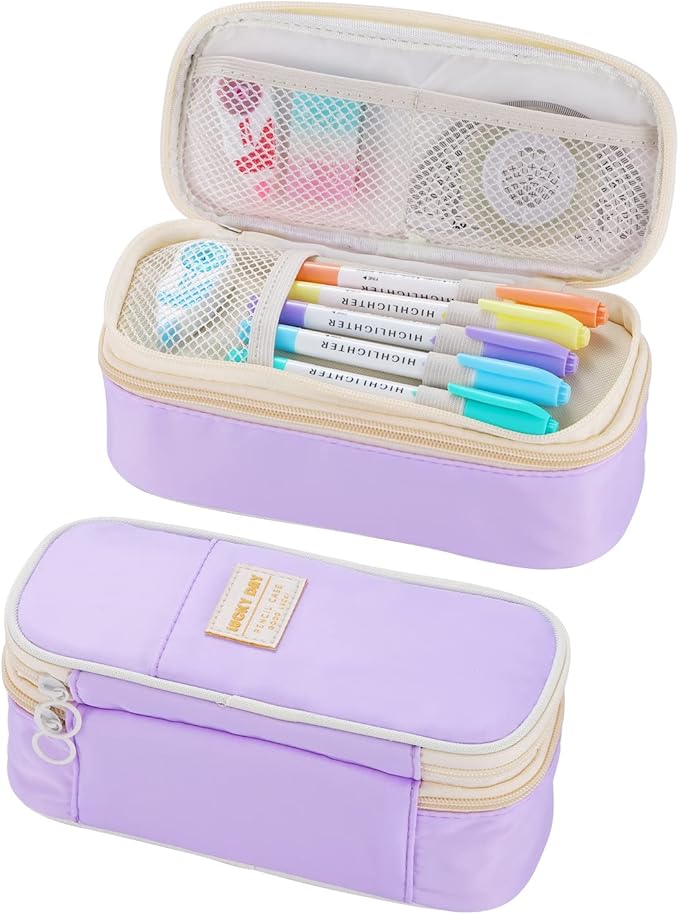 Dugio Big Pencil Case for Girls Organizer Pencil Bag with Zipper Pencil Pouch for School Teens Kids Aesthetic Large Pencil Pouch Purple-DeskLoop Office