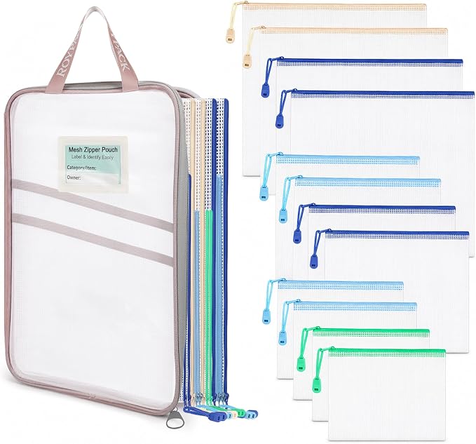12 Pack PVC Mesh Zipper Pouches by ROYPACKStorageSolutions