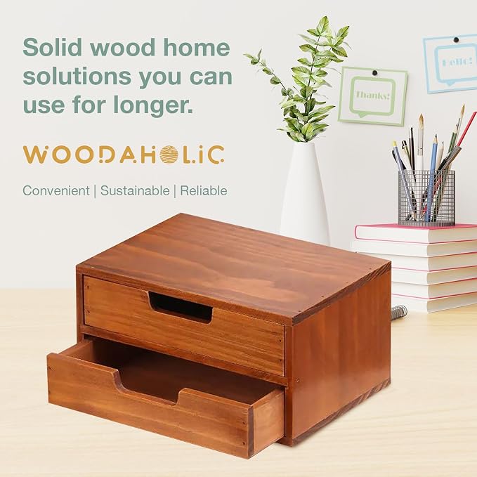Double Drawer Desktop Storage Organizer in a Modern Wood Design 2-Drawer - Image 7