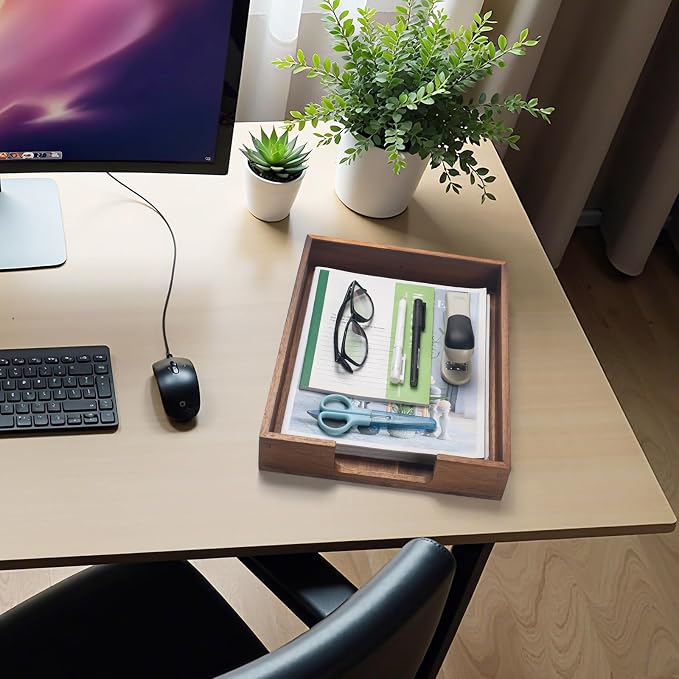 Wood Letter Tray, Acacia Wood Desk Tray, Wooden Desk Organizer, A4 Paper - Image 5