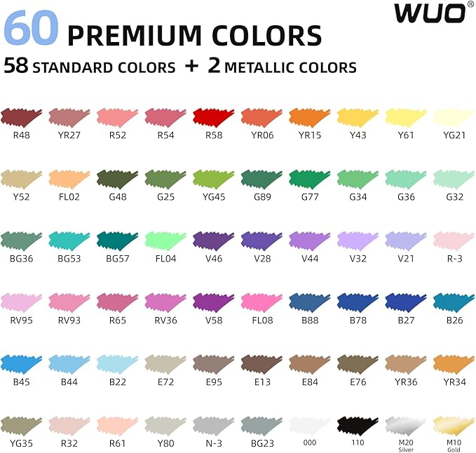 WUO 60 Colors Acrylic Paint Markers (2 Metallic), Automatic Ink Control Brush Tip for Multi-Surface, Water-Based No-Bleed Markers Acrylic Paint Pens for Rock Painting, Wood, Canvas, Glass, DIY Crafts-DeskLoop Office