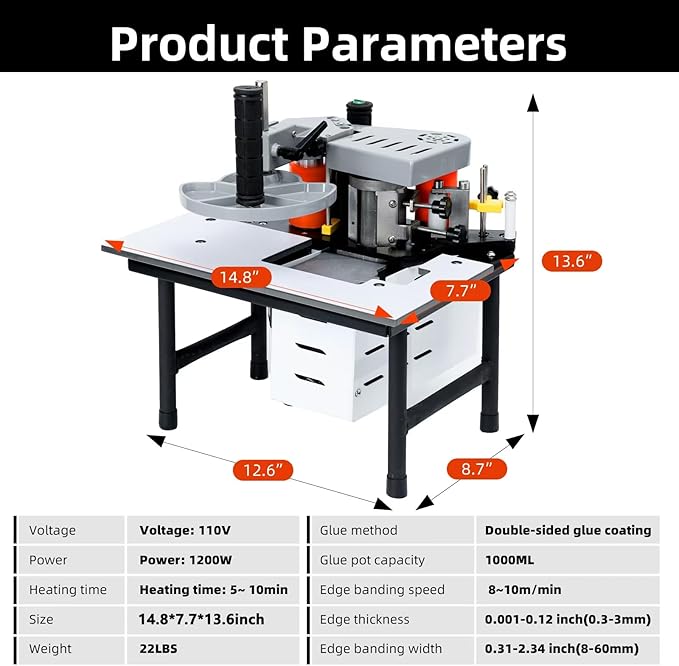 Edge Bander – Portable Edge Banding Machine, Straight & Curve Line, Double-Sided Glue Coating, Adjustable Speed, 110V, Durable & Efficient for Professional Edge Banding-DeskLoop Office