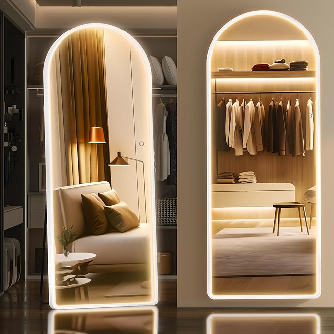 Hasipu 63" x 22" Led Mirror - Full Length, Arch Design, Wall Mounted with Dimming & 3 Color Modes-DeskLoop Office