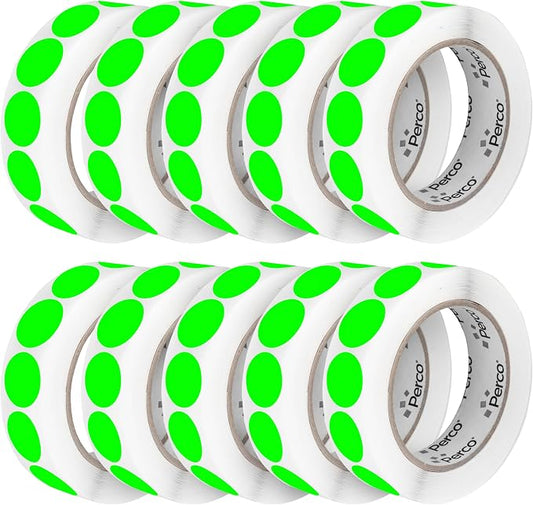 Perco Fluorescent Green 1-Inch Perforated Circle Dot Sticker Labels — 10 Rolls by Perco