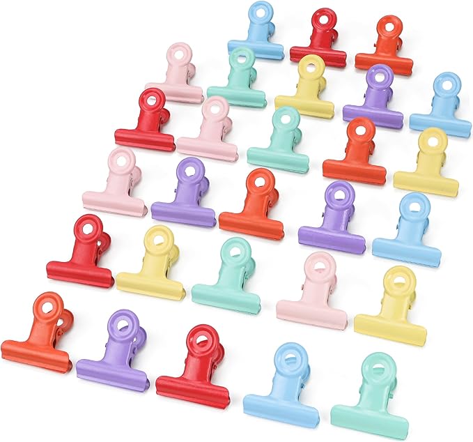 Colored Bulldog Paper Clips, 28 Pack Small 30mm Metal Mini Binder Clips – by Unknown