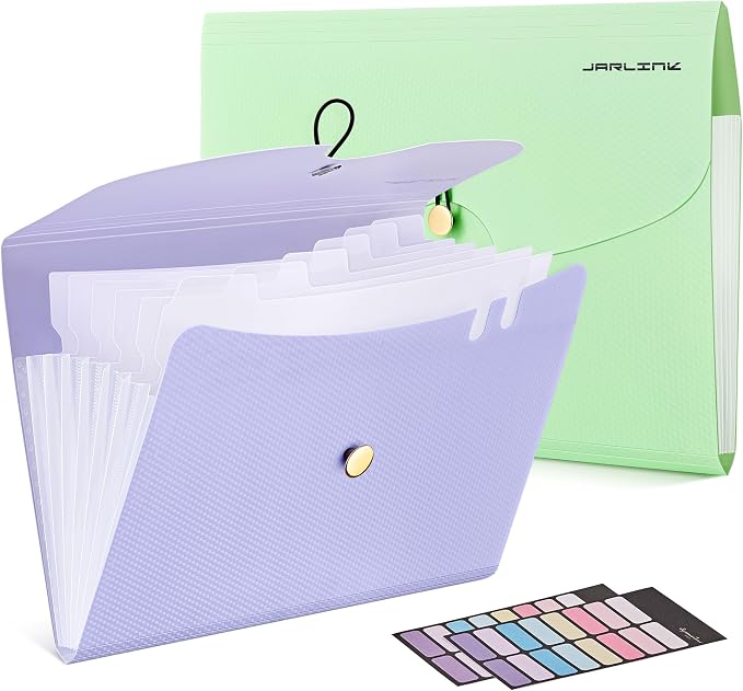 JARLINK 7 Pockets Expanding File Folder, A4 Accordion File Folders by JARLINK