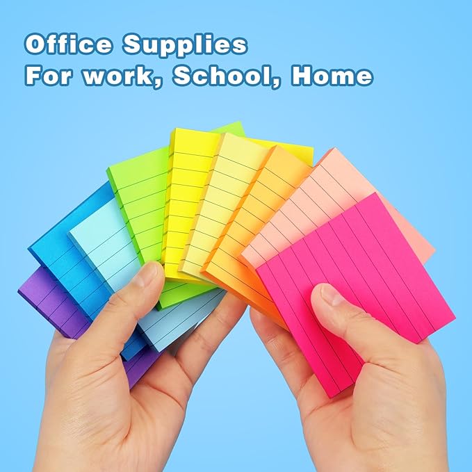 Early Buy Lined Sticky Notes with Lines 3x3 Self-Stick Notes 9 Bright Color 9 Pads, 70 Sheets/Pad-DeskLoop Office
