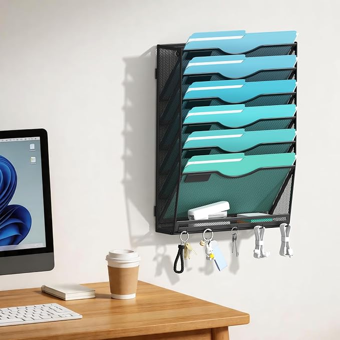 Gawerk 7-Tier Wall File Organizer Hanging Wall File Holder Wall Mount Paper - Image 5