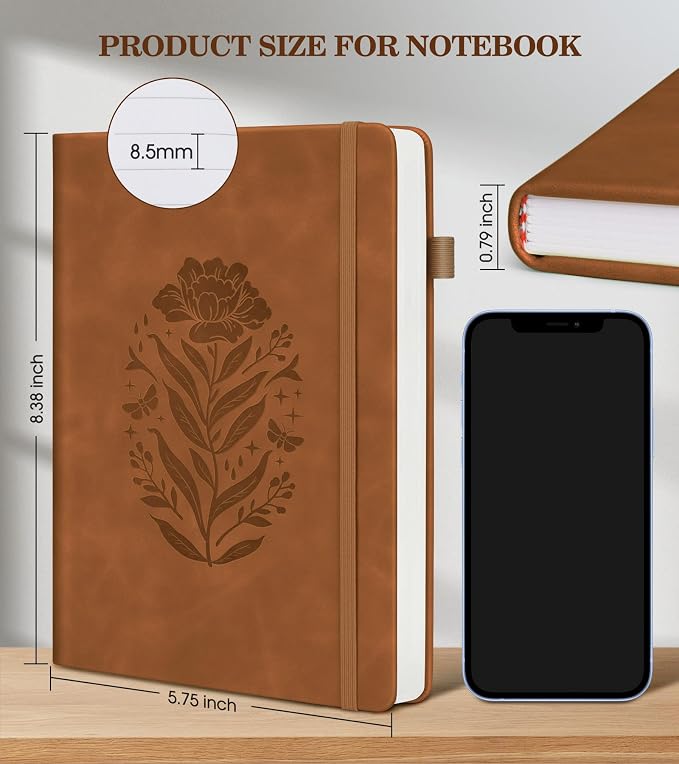 Lined Journal Notebook for Men Women, A5 Brown Leather Journals for Writing - Image 2