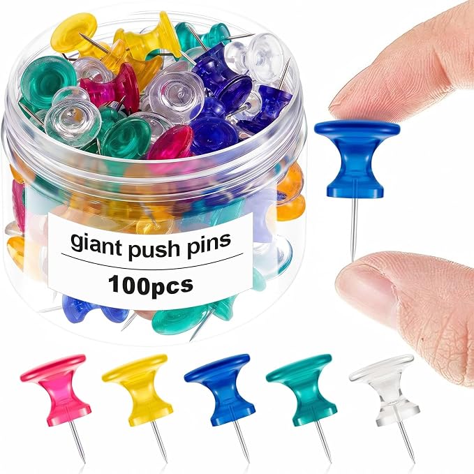 Outus 100 Pcs Giant Push Pins Large Thumb Tacks Plastic Heads 1 Inch Jumbo Push by Outus