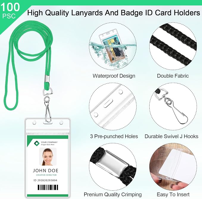 Marspark 100 Pack Lanyard with ID Holder Bulk, Waterproof Resealable Name Tag - Image 3