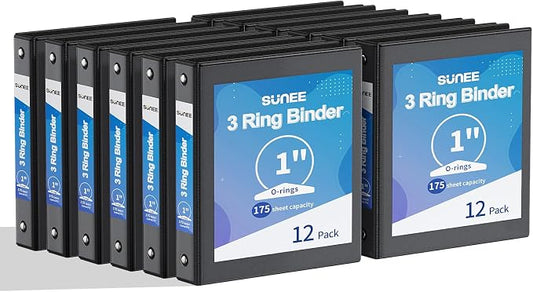 SUNEE 3 Ring Binders 1 Inch 12 Pack by SUNEE