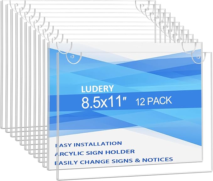 Acrylic Sign Holder 8.5 x 11 Horizontal, Wall Mount Document Holder, Restaurant by Ludery