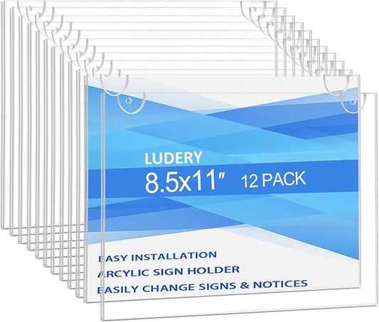 Acrylic Sign Holder 8.5 x 11 Horizontal, Wall Mount Document Holder, Restaurant by Ludery