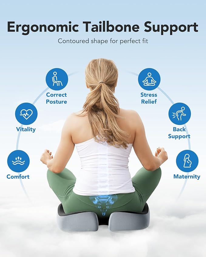 HUANUO Seat Cushion for Office Chairs, Extra Large Desk Chair Cushion for Back Pain Tailbone Pain Relief, Ergonomic Memory Foam Car Seat Cushion, Wheelchair Cushions for Long Sitting, Anti-Slip Bottom-DeskLoop Office