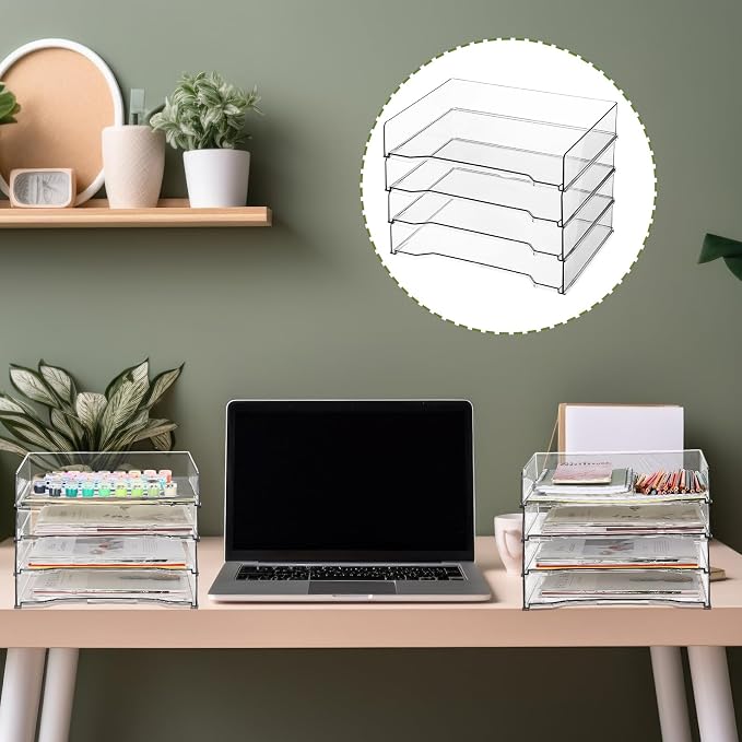 DoubleFill 4 Pcs Stackable Letter Tray Rectangular Plastic Desk Organizer 13 x - Image 6