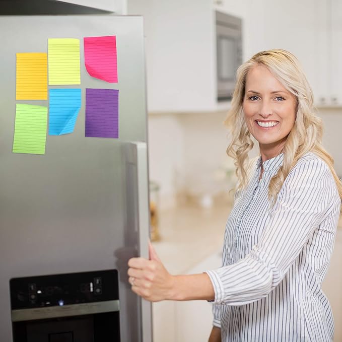 Outus 36 Pack Lined Sticky Notes 4 x 6 Inch Colorful Note Pads Back to School Lines Bright Ruled Self Sticky Pads Memos for Teacher School Classroom Office Supplies, 6 Colors (Fresh Color)-DeskLoop Office