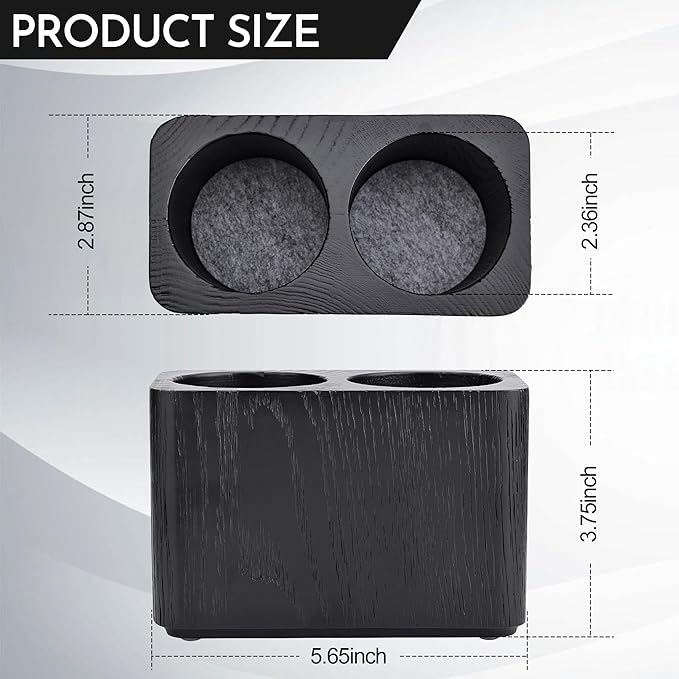 Oak Solid Wood Pen &Pencil Holder for Desk, Office Stationery Organizer, Table Pencil Cup Stand,Desk Accessories Holder, Two Cups Practical Design. (Char Black)-DeskLoop Office