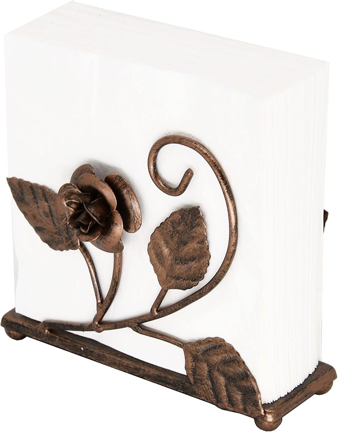 OwlGift Bronze Napkin Holder – Rose Design Metal Napkin Storage - Image 8