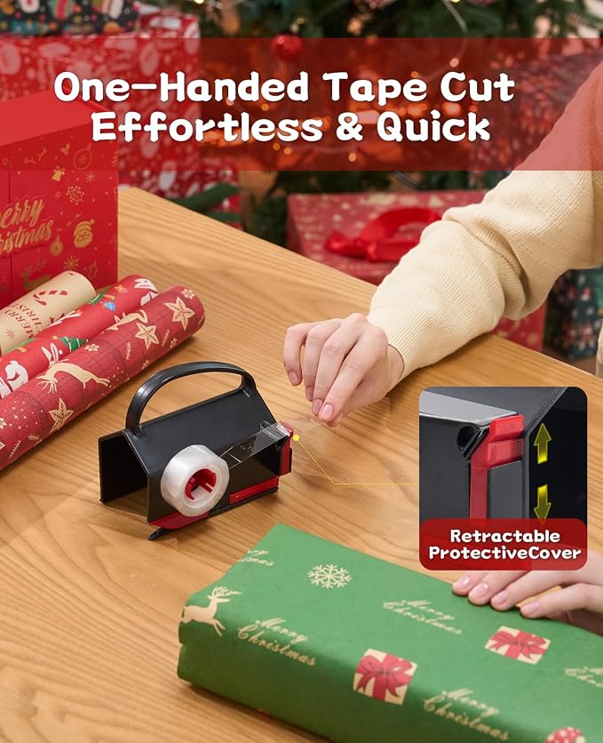 2 Pack Wrapping Paper Cutter & Tape Dispenser Dual Use, Gift Wrap Cutter Tool - Image 3