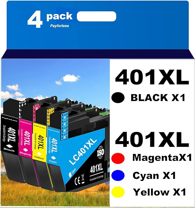 PayForLess LC401XL Ink Cartridges for Brother Printer Compatible for LC401 401 XL MFC-J1010DW MFC-J1012DW MFC-J1170DW Printer 4 Pack (1 Black, 1 Cyan, 1 Magenta, 1 Yellow) Not Original Ink Cartridge-DeskLoop Office