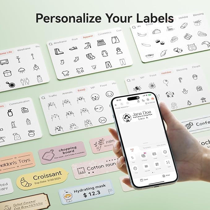 NIIMBOT Label Maker Machine Bluetooth Label Printer for School Home Office Organization, Wireless Mini Labeler D110 Upgraded Version, Label Machine with Label, Green-DeskLoop Office