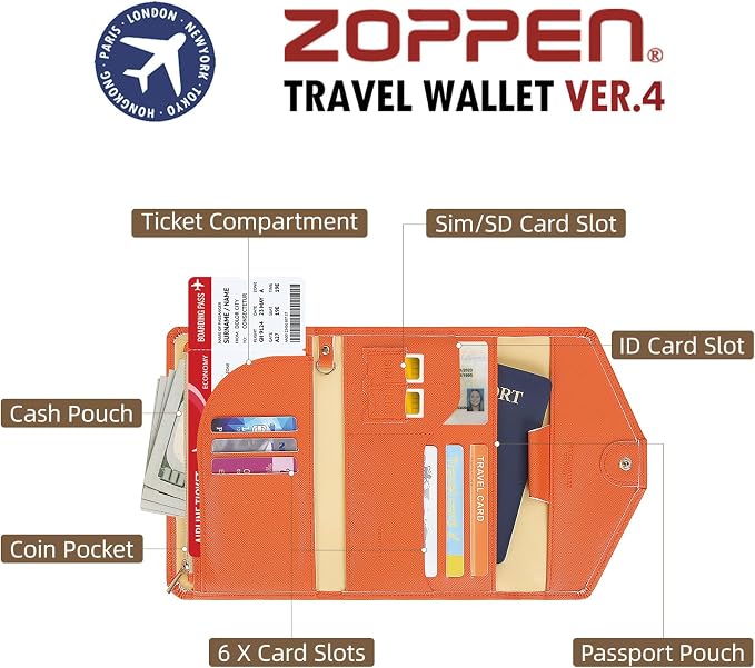 ZOPPEN Mulit-purpose Rfid Blocking Passport Holder Travel Wallet Passport and - Image 4