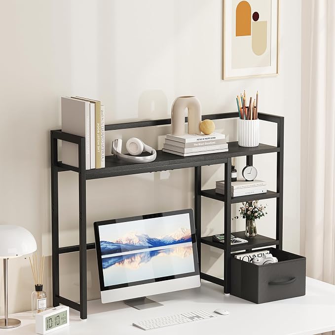 Marbrasse Desk Shelf with Drawer, Desk Shelf - Image 2