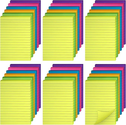Outus 36 Pack Lined Sticky Notes 4 x 6 Inch Colorful Note Pads Back to School Lines Bright Ruled Self Sticky Pads Memos for Teacher School Classroom Office Supplies, 6 Colors (Fresh Color)-DeskLoop Office