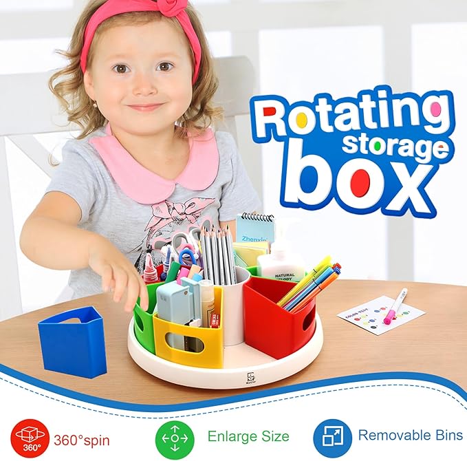 360 Degree Rotating Kids Desk Organizer, Colorful Art Supply Storage and Organization with 8 Removable Compartments, 12" Durable ABS Material for Classroom & Home Use – Perfect Teacher and Child Gift-DeskLoop Office