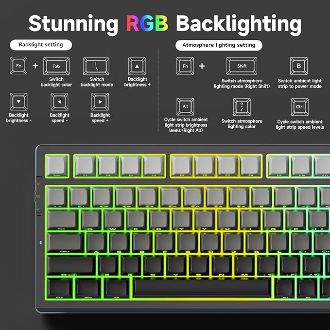 G98 PRO Wireless Mechanical Keyboard, Tri-Mode Connection Gaming Keyboard, Hot Swappable Custom Gasket Structure Pre-lubed Linear Switches Double Shot PBT Keycaps RGB LED Backlit Gradient Black-DeskLoop Office