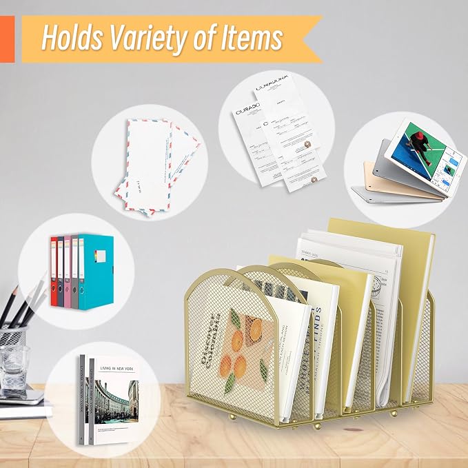 MINDEPOT Desk File Organizer 5 Sections Desktop Organizer File Sorter Office - Image 5