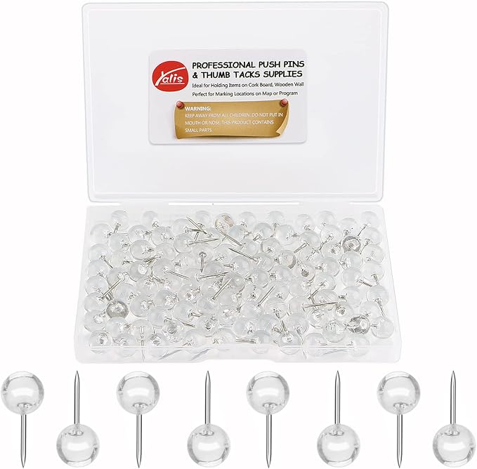 Push Pins 1/3 Inch Silver Map Tacks 100-Count Large Size Pins Steel Point and by Yalis