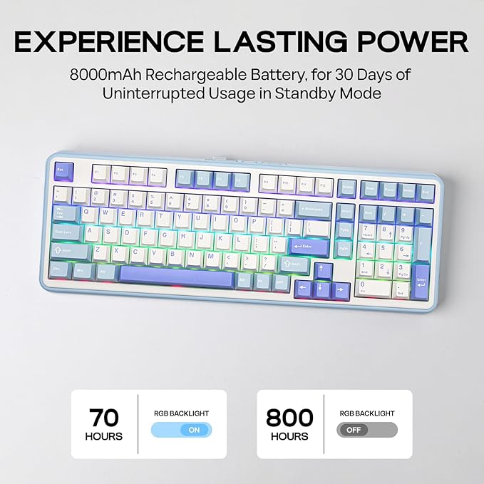 EPOMAKER TH99 Wireless Mechanical Keyboard with Lubed Silent Switch, Quiet Gaming Keyboard, 8000mAh,Creamy Gasket,RGB Backlit,Numpad,PBT Keycap,Hot Swappable,for Gamers/Office (Blue&White)-DeskLoop Office