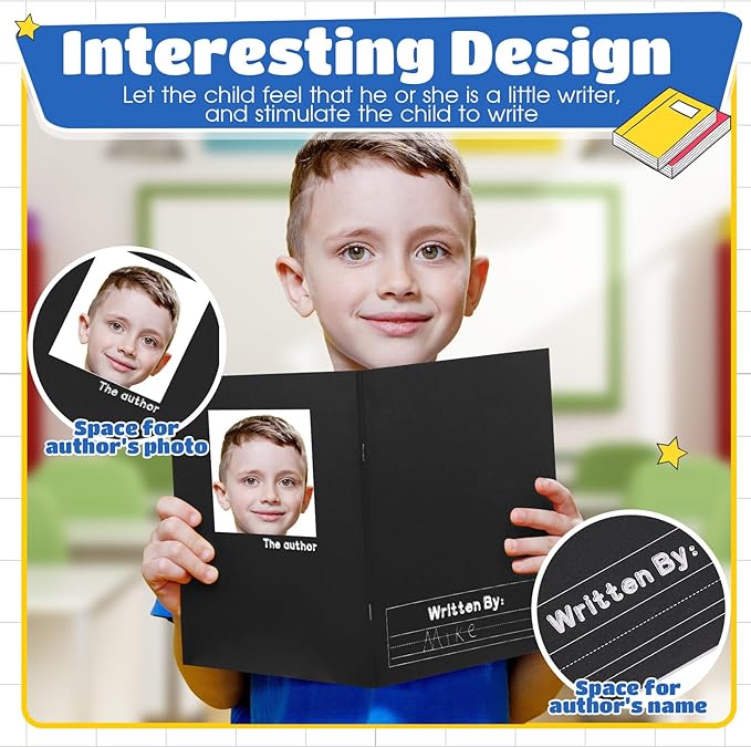 Henoyso 12 Pcs Primary Composition Notebook K-2 9 3/4 x 7 1/2 Inch Primary Journal, Back to School Supplies, Bulk Blank Writing Book for Kid to Write Draw Journal 60 Page Notebooks (Black)-DeskLoop Office