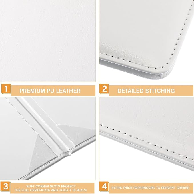 Tenare 10 Pcs White Leather Certificate Holder 8.5 x 11 PU Phd Bachelor Master - Image 4