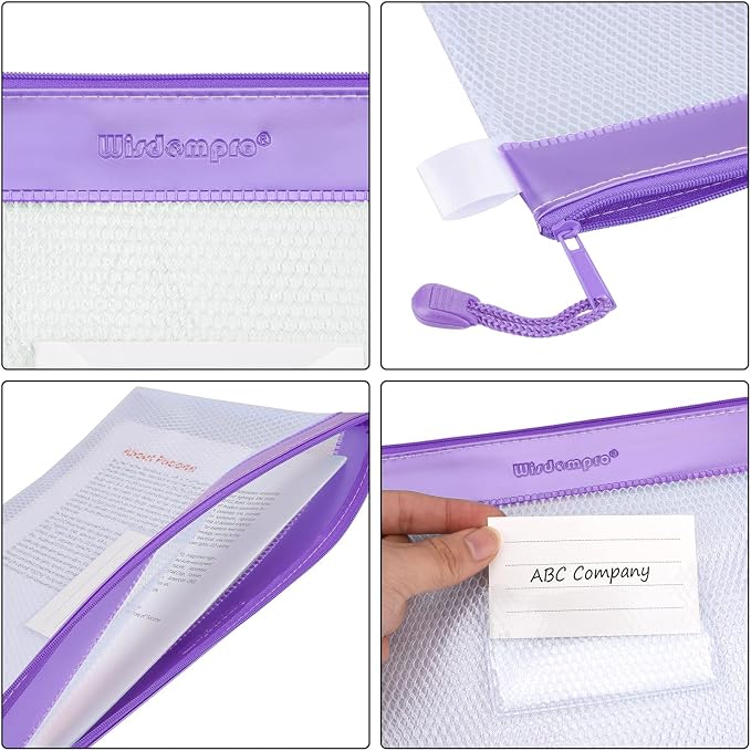 Wisdompro Zipper Pouch, 4 Packs Durable Letter Size Waterproof Mesh File Bag - Image 5