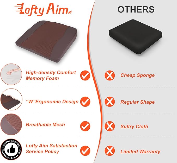 Car Seat Cushion, Comfort Memory Foam Car Cushions for Driving - Sciatica & Lower Back Pain Relief, Driver Seat Pillow for Auto, Office Chair, Wheelchair - Brown-DeskLoop Office