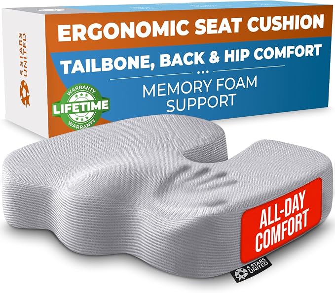 5 STARS UNITED Seat Cushion for Tailbone Pain Relief – Memory Foam Cushion for by 5STARSUNITED